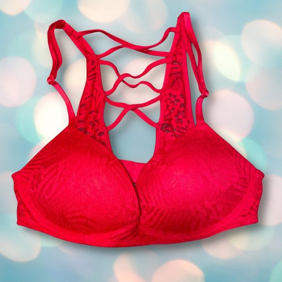 Victoria's Secret PINK Sexy Red Lace Padded Lined Racerback Bralette Size XS - Picture 4 of 5